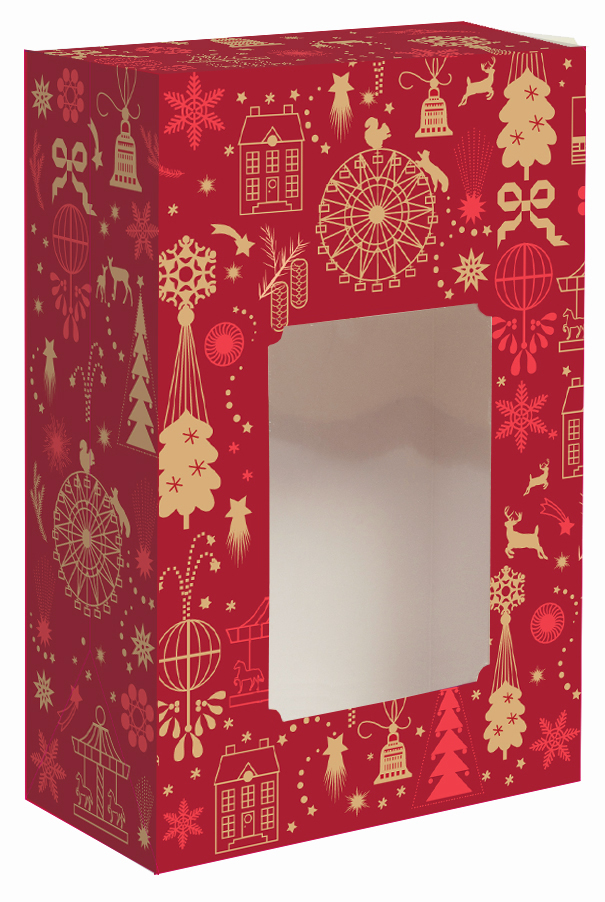: коробка малая с окном "рождественская ярмарка" опт без лого 12х6,5х18,5