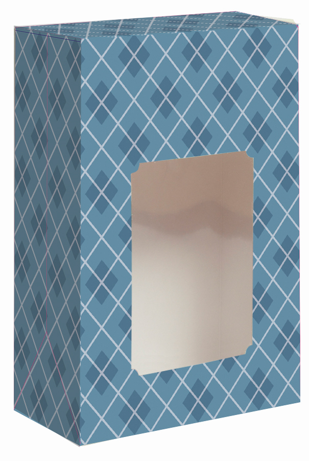 : коробка малая с окном "аргайл голубой" опт без лого 12х6,5х18,5