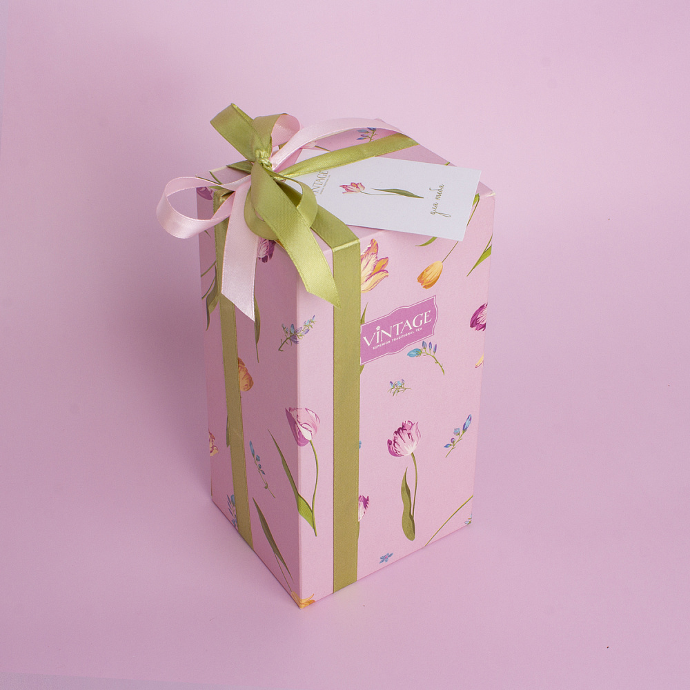 : коробка вертикальная "тюльпаны" опт с лого 18,5х10х8