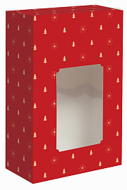 Коробка малая с окном "Золотые елочки" ОПТ без лого 12х6,5х18,5