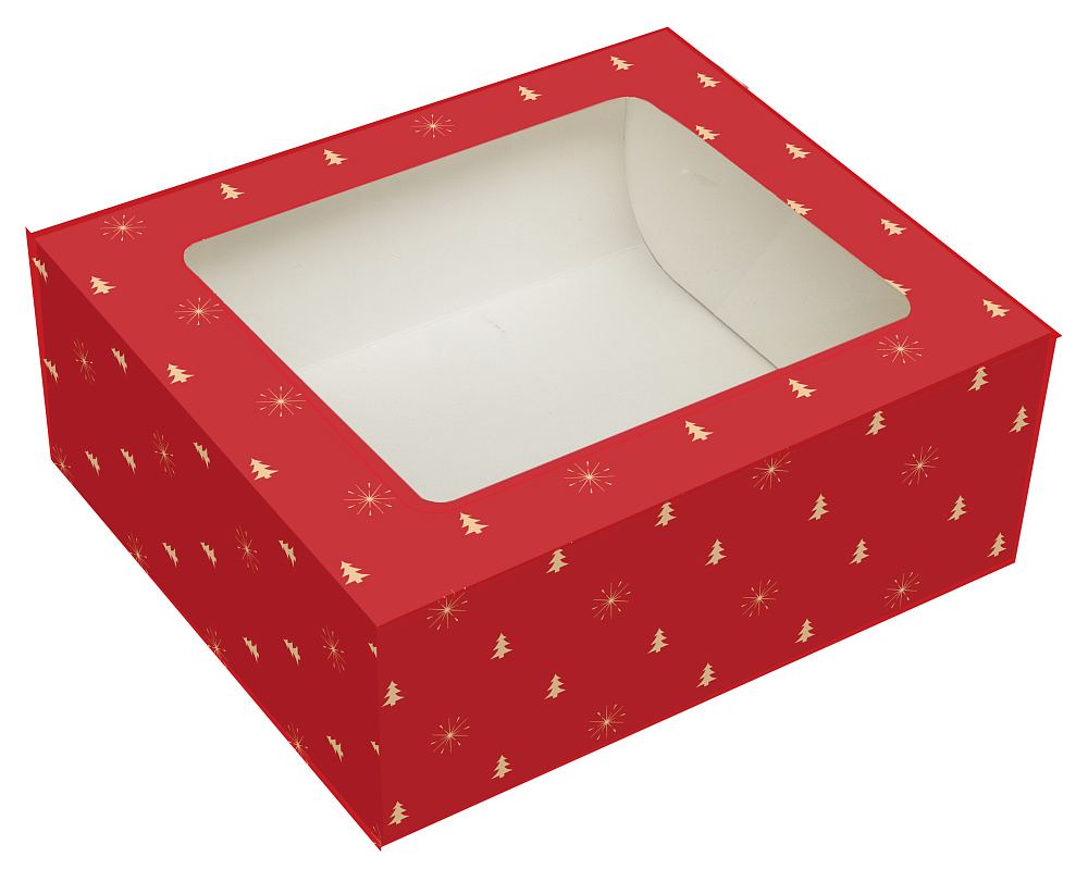 : коробка разборная с окном "золотые елочки" опт без лого