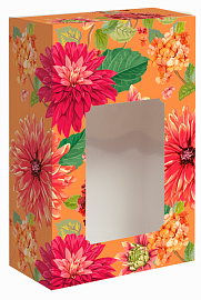 Коробка малая с окном "Георгины оранжевые" ОПТ без лого 12х6,5х18,5