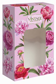 Коробка малая с окном "Пионы" ОПТ с лого 12х6,5х18,5