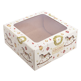 Коробка-посылка с окном "Лошадки" ОПТ с лого 18х18х7,5